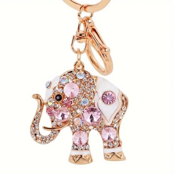 Sparkling Pink Elephant Key Chain/Bag Charm With Rhinestone Decorations - Picture 2 of 5